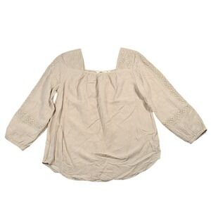 Soft Surroundings Crochet Trim Tunic Top Beige Neutral Boho Hippie Womens Medium